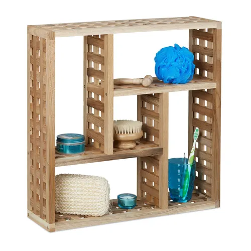 Wandregal mit 5 Fächern - Hängeregal in geölt braun - Regal & Aufbewahrung für jeden Raum, 5 praktische Fächer zur optimalen Raumnutzung, stilvolles Landhausdesign, ideal für Flur, Wohnzimmer oder Badezimmer.