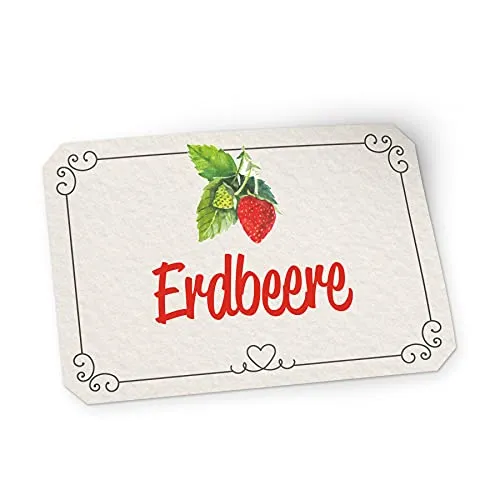 itenga 50x Marmeladen Etikett Erdbeere Aufkleber Sticker Landhausstil hell selbstklebend für Marmelade Einmachgläser Geschenke - hochwertiges Papier - 4,5x3cm
