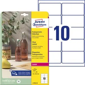 Zweckform Folienetiketten L7783-25, transparent, 250 Stück - Wetterfeste transparente Etiketten (96 x 50,8 mm) für edle Kennzeichnung von Gläsern und Flaschen. Ideal für verschiedene Drucker, reißfest und abwaschbar.