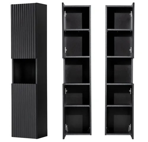 Lomadox Badezimmer Hochschrank schwarz - 2-türiger Badschrank mit Softclose - Hoch- & Midischränke fürs Bad, elegantes Design, ideal für kleine Badezimmer mit reduzierter Tiefe und hochwertiger Verarbeitung.