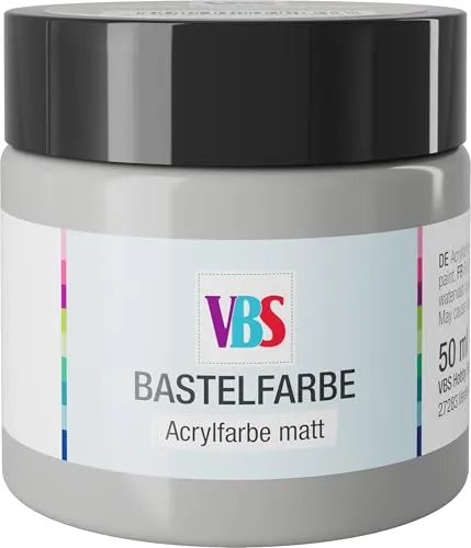 VBS Bastelfarbe 50 ml wasserfest lichtecht geruchsneutral lösungsmittelfrei hochpigmentiert matt Malfarbe Malen Farbe Farben Grau