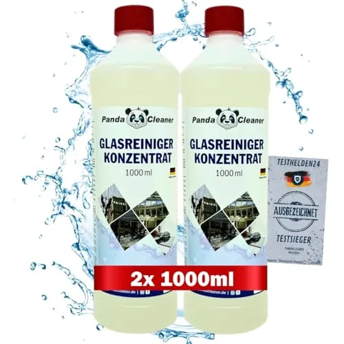 PandaCleaner Fensterreiniger Mittel - 2x 1000ml mit Lotuseffekt - Reinigungsmittel für Fenster, Glas & Spiegel, biologisch abbaubar und extrem ergiebig - bis zu 50.000m² mit nur 1L reinigen!