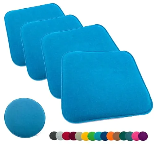 heimtexland ® 4er Pack Sitzkissen Filz Typ631 Aqua 35x35 cm - Polster für Stühle & Sessel, strapazierfähig und pflegeleicht, ideal für den Alltag – perfekt für drinnen und draußen!