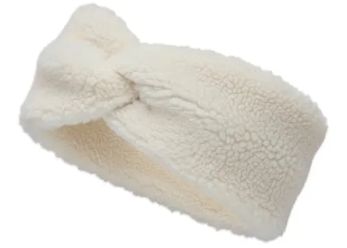 styleBREAKER Damen Stirnband Teddyfleece Optik mit Twist Knoten | Weiches Winter Haarband elastisch | Warmes Kopfband Ohrenwärmer 56-59 cm, Farbe:Creme-Weiß