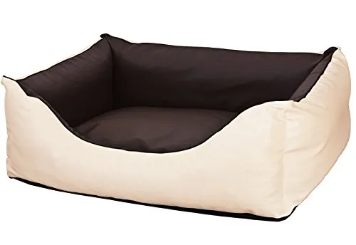 Orthopädisches Hundebett mittelgroße Hunde – Waschbares Hundekissen 【Wendebett】 Hundekorb aus Kunstleder - Formstabiles Hundesofa - Hundekörbchen mit erhöhten Rand, dog bed Braun/Beige 90 x 70 cm