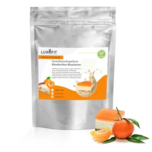 Luxofit Käsekuchen Mandarine Geschmackspulver 300 g Strong Flavour Mix Getränkearoma Pulver Geschmacksintensive Backzutat Natürlich und Zuckerfreies Pulver, Veganer Geschmacksverstärker