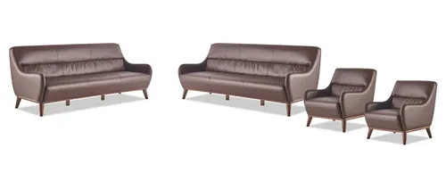 Klassisches Ledersofa-Set 3-Sitzer mit 2 Sesseln in Braun - Elegantes Sofa-Set für Ihr Wohnzimmer: 3-Sitzer und 2 Sessel aus hochwertigem Leder, stilvoll und bequem, ideal für gesellige Abende. Maße 205 x 90 x 85 cm, perfekt für 8 Personen.