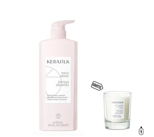 Kerasilk Haarshampoo Verdichtendes Shampoo 750 ml + Duftkerze - Sanft reinigendes Shampoo für volleres Haar. Mit Biomimetischer Seide und Ectoin sorgt es für eine revitalisierte Kopfhaut und dickeres Haar. Ideal für die tägliche Pflege.