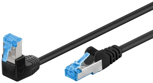 Goobay CAT 6A Patchkabel 1x 90° gewinkelt, S/FTP (PiMF), Schwarz, 0.25 m