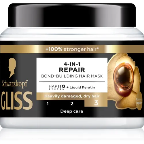 Schwarzkopf Gliss Ultimate Repair Haarmaske 4 in 1, 400 ml - Haarmasken für Damen, regeneriert geschädigtes Haar intensiv, spendet Feuchtigkeit und stärkt die Haarfasern für sichtbar glänzendes und weiches Haar.
