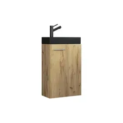Mid.you Waschtischkombi Slito BL - Hängende Waschtischkombination in Honigeiche, 40.5 cm, aus Metall und Sperrholz – ideal für platzsparende Badezimmerlösungen.