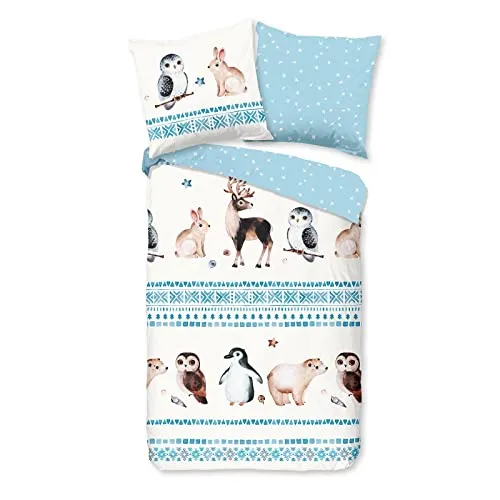 Traumschlaf Flanell Bettwäsche Hirsche Eule Hase 135x200 cm - Bettwäsche-Set aus hochwertigem Flanell für kuschelige Wärme im Winter, mit temperaturausgleichenden Eigenschaften und feinem Druckmotiv.