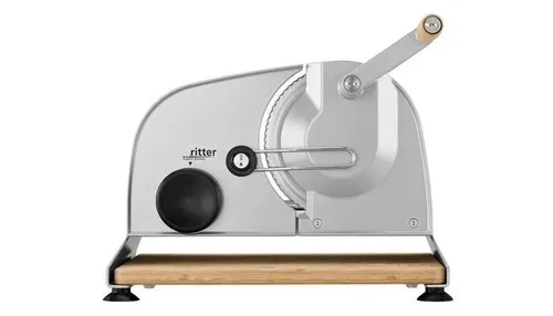 Ritter Allesschneider Amano 5 - Manuell, Metall, Silber - Allesschneider aus hochwertigem Metall mit stufenlos einstellbarer Schnittbreite bis 20mm. Ideal für Brot, Käse und Gemüse. Made in Germany für höchste Qualität und Stabilität.