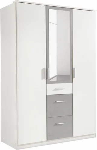 Boxxx Kleiderschrank in Grau-Weiß, 5 Fächer, 3 Schubladen - Moderner Kleiderschrank in Betonoptik, Made in Germany, ideal für Kinder- und Jugendzimmer. Mit 5 Fächern, 3 Schubladen und umfangreichem Zubehör in verschiedenen Holzdekoren erhältlich.