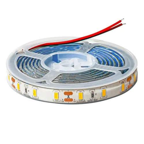 Tesfish 12V LED Streifen, 2M SMD 5630 Warmweiß 3500K Lichtband IP65 Wasserdicht Insgesamt 120 Leds Band Lichtleiste Leiste für Schlafzimmer, Küche, Werbung Dekoration