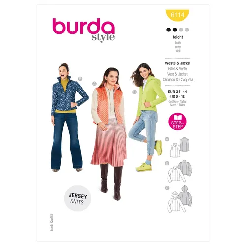Burda 6114 Weste Jacke Schnittmuster Für Damen Größen 8 - 18 Können: Einfach