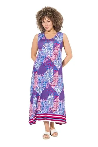 Ulla Popken Damen große Größen Übergrößen Plus Size Maxikleid, Patchdruck, A-Linie, V-Ausschnitt, ärmellos magnolienrot 54+ 838970820-54+
