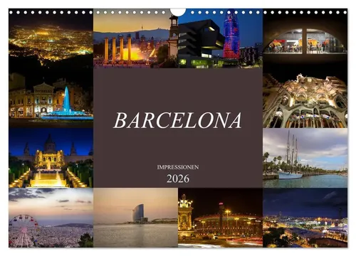 Barcelona Impressionen Wandkalender 2026 - Monatskalender im DIN A3 Querformat mit beeindruckenden Ansichten von Barcelona. Ideal für Reisefans und als dekoratives Highlight für Ihr Zuhause.