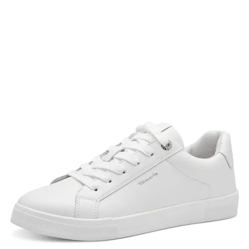 Tamaris Damen Low-Top Sneaker, Frauen Sneaker,Wechselfußbett,Grey,Gruen,komfortable,laessig,langlebig,leger,Nude,Papaw,Trend,White Uni,41 EU