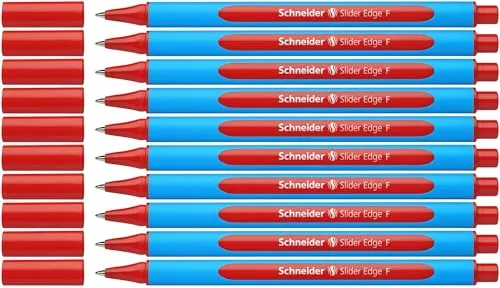 Schneider Slider Edge F Kugelschreiber (Dreikant-Stift mit Strichbreite F=Feinstrich, Kappenmodell) 10er Packung cyan-rot