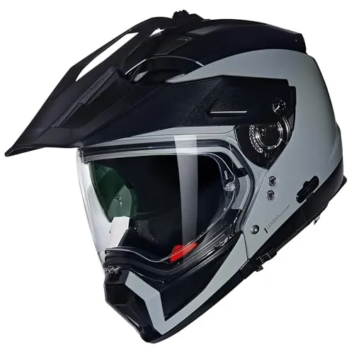 Nolan N70-2 X Classico Modularhelm - Matt Grau/Schwarz - M - Vielseitiger Motorradhelm mit 8 Konfigurationen für Straße und Gelände. Ausgestattet mit Airbooster-Technologie für optimale Belüftung und kratzfestem VPS-Sonnenschutz für klare Sicht.