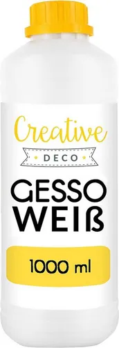 Creative Deco Grundierfarbe Professionell Gesso 1L Perfekte Grundierung für Malerei, Primer für Acryl-Farben, Öl-Farben, Pouring, Decoupage