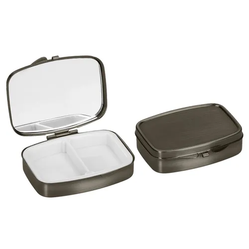 2x Edelstahl Tablettenbox mit 2 Fächern - 5,5 x 4 x 1,5cm