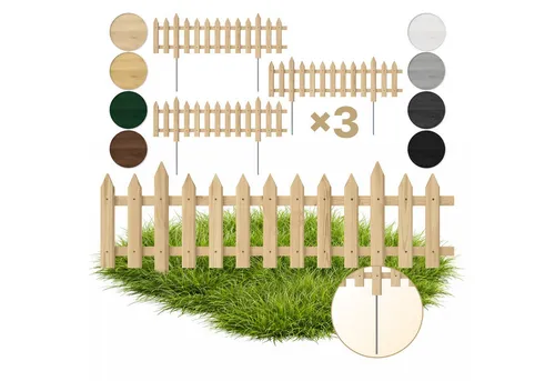 Floranica Staketenzaun - Eleganter Gartenzaun aus Kiefernholz - Staketenzaun aus unbehandeltem Kiefernholz, 20 x 100 cm, handgefertigt in Europa – ideal für stilvolle Beetabgrenzungen und leicht zu installieren mit Metallpfosten.