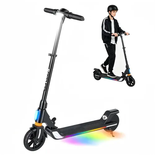 Elektroroller Für Kinder Alter 8-16, Faltbar E-Scooter, 20 km Reichweite, 20km/h, 200W, Höhenverstellbar, LED, Jugendliche Elektroscooter Schwarz