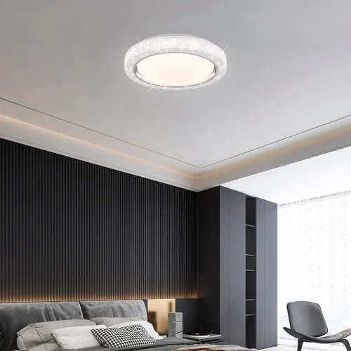 LED Deckenleuchte CCT mit Kristallen, 24W, 1600 Lumen - Moderne Deckenleuchte für Esszimmer und Büro mit stufenloser Lichtfarbe (warmweiß-kaltweiß) und eleganten Kristallen. Energieeffizient und mit Memoryfunktion für individuelle Lichtstimmungen.