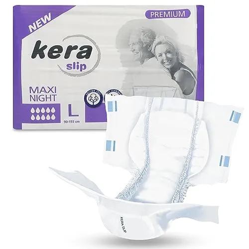 KERA® Premium Inkontinenz-Slip MAXI NIGHT - 20 Stück, L - Inkontinenzeinlagen mit hoher Saugstärke und doppeltem Auslaufschutz für ruhige Nächte. Hypoallergenes Material sorgt für Hautfreundlichkeit und Komfort.