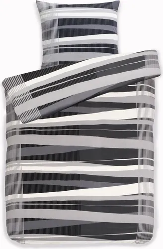Bettwäsche Winter Biber Mischgewebe Baumwolle Polyester Feinbiber 135x200 + 80x80 cm mit Reißverschluss Größe: 2 teilig Design: Grafik schwarz
