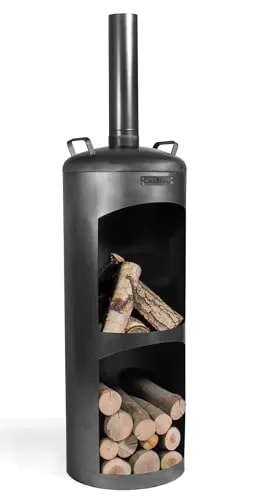 BENE ON FIRE Gartenofen Massachusetts rund 158 cm | Moderner Terrassenofen mit Holzlager