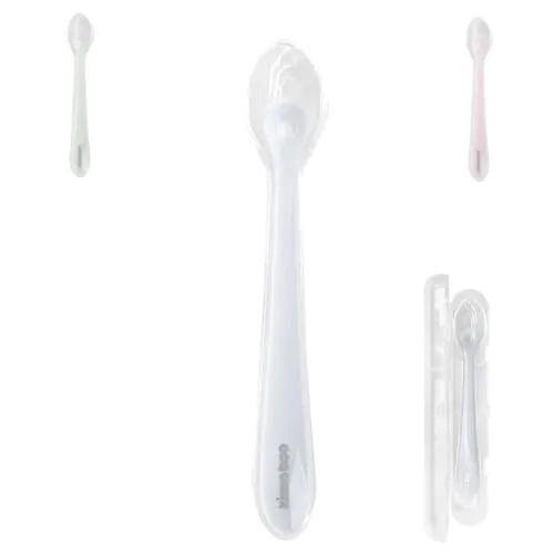 Kikkaboo Baby Silikonlöffel mit Etui Silikonspitze, langer Griff, ab 4 Monate blau