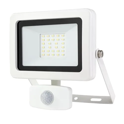 REV LED Strahler FLARE - Außenlampe mit Bewegungsmelder, IP44, LED Lampe 20W, 1700 Lumen, 6500K, Erfassungswinkel 120° auf 9m, weiß