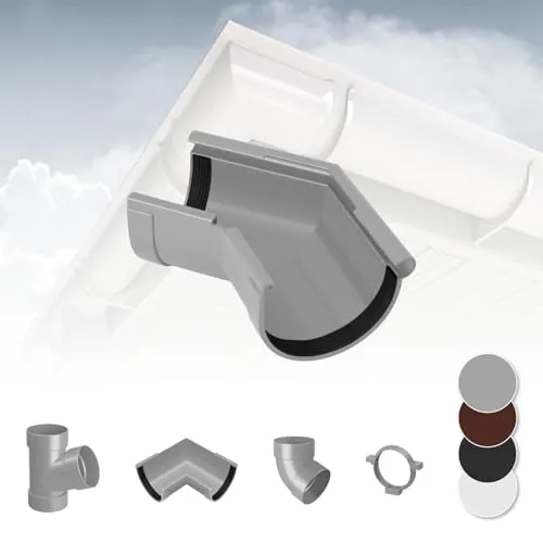 RAINWAY S Regenrinnen System (Rinnenwinkel Außen 135° grau) - PVC-U Kunststoff in 4 Farben, für Dachflächen < 100m² empfohlen, Eckstück 135 Grad Bogen