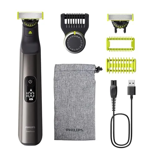 Philips OneBlade Pro 360 Face & Body - Gesichtshaartrimmer mit innovativer 360-Grad-Klinge für müheloses Rasieren und Trimmen an schwer erreichbaren Stellen. 100 % wasserdicht und mit 20 Längeneinstellungen für individuelle Styles.