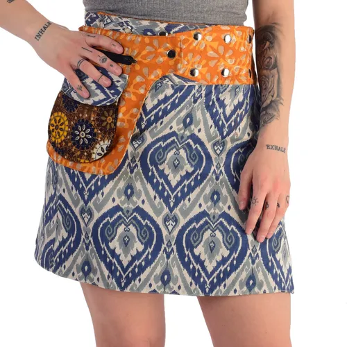 Sunsa Damen mini Rock Minirock Wickelrock aus 100%Baumwolle, Größe verstellbar 