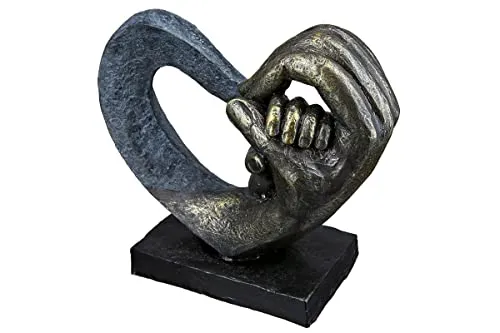 Gilde Poly Skulptur Hands of Love - Moderne Skulptur mit Holzsockel, bronzefarben/grau, ideal als Weihnachtsgeschenk, das Liebe und Zuneigung symbolisiert.