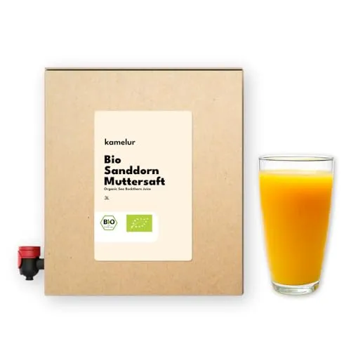 Kamelur BIO Sanddornsaft 3 Liter - 100% Direktsaft ohne Zusätze - Erleben Sie den frisch-säuerlichen Geschmack unseres naturtrüben Bio Sanddornsafts aus kontrolliert biologischem Anbau. In praktischer Saftbox für einfache Entnahme und lange Frische!