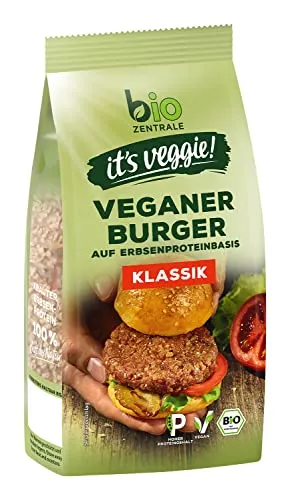 biozentrale Veggie Burger Klassik | 170 g, circa 4 Burger| vegane Fleisch-Alternative aus Erbsenprotein | hoher Proteingehalt | ohne Soja | zum Braten und Grillen