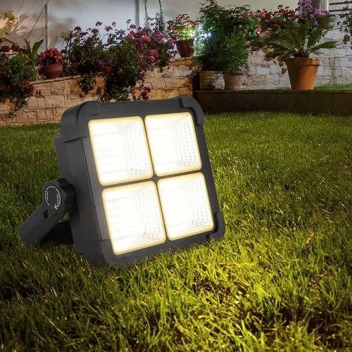 Wetterfeste Solarlampe schwarz – Dimmbarer Außenstrahler mit 1000 Lumen - Lampen – Leistungsstarker, dimmbarer Außenstrahler mit 1000 Lumen und neutralweißem Licht. Ideal für den Einsatz im Freien dank IP44 Schutz und bis zu 10 Stunden Leuchtdauer.