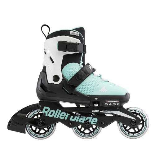 ROLLERBLADE MICROBLADE 3WD Inline Skate 2024 - Aqua/White, 28-32 - Kids Skates - Der verstellbare Microblade 3WD bietet Komfort und Stabilität für Kinder, ideal für schnelle Fortschritte beim Skaten.