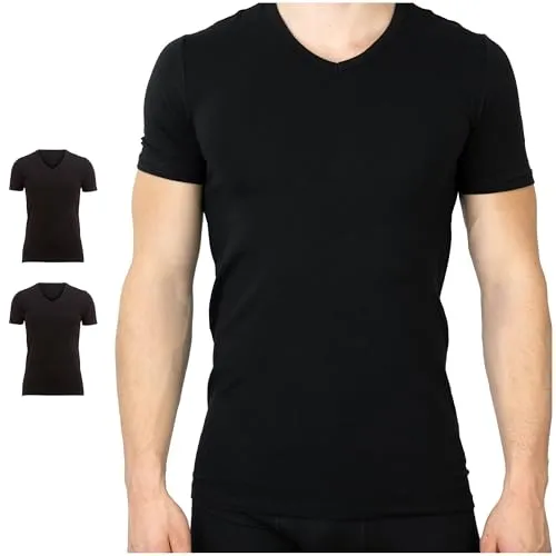 SES 2er Pack Herren Business Kurzarm Unterhemd mit V-Ausschnitt, schwarz (XL)