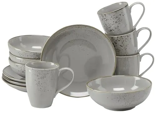 CreaTable Nature Collection Stone Kaffeeservice 12-tlg - 12-teiliges Kaffeeservice aus Steinzeug, ideal für stilvolle Tischdekoration. Die einzigartige Naturglasur verleiht jedem Stück einen besonderen Charakter. Spülmaschinen- und mikrowellengeeignet für den täglichen Einsatz.