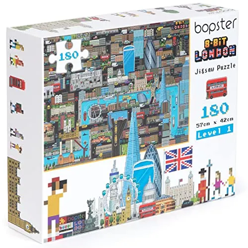 bopster 180-teiliges Puzzle im Londoner Retro-Stil – 8-Bit-Kinderpuzzle aus 100% recyceltem Karton – Level 1