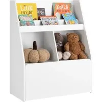 SoBuy Kinderregal KMB83-W - Spielzeugtruhe und Bücherregal - Bücherregal und Spielzeugtruhe in Weiß, mit Kippsicherung für mehr Sicherheit und flexibel nutzbar dank praktischer Rollen.
