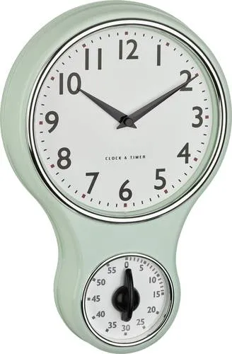TFA Dostmann 60.3073.20 Quarz Wanduhr - Wohnaccessoires mit nostalgischem Charme, integriertem Timer und mint-grüner Farbe – ideal für stilvolle Küchen und praktische Zeitkontrolle beim Kochen.