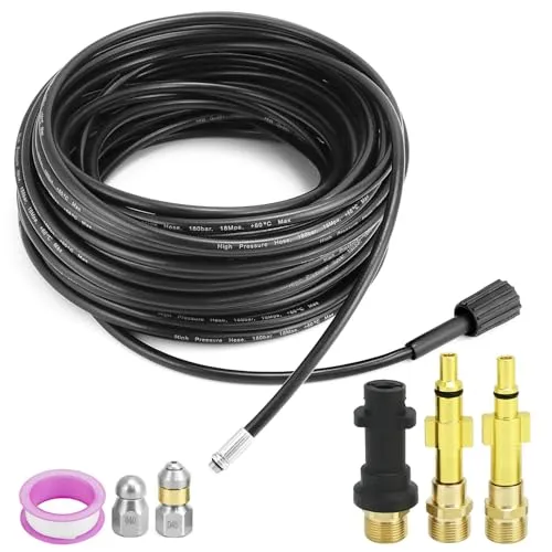 QWORK® Rohrreinigungsschlauch 30M 180bar,Rohrreiniger, inkl Adapter, Geeignet für Hochdruckreiniger der K-Serie K2, K3, K4, K5, K6, K7