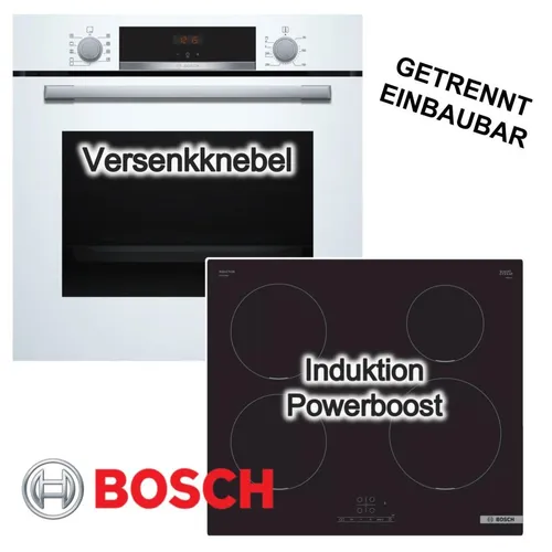 BOSCH Backofenset Weiß mit Induktionskochfeld – Effiziente 3D Heißluft Technologie